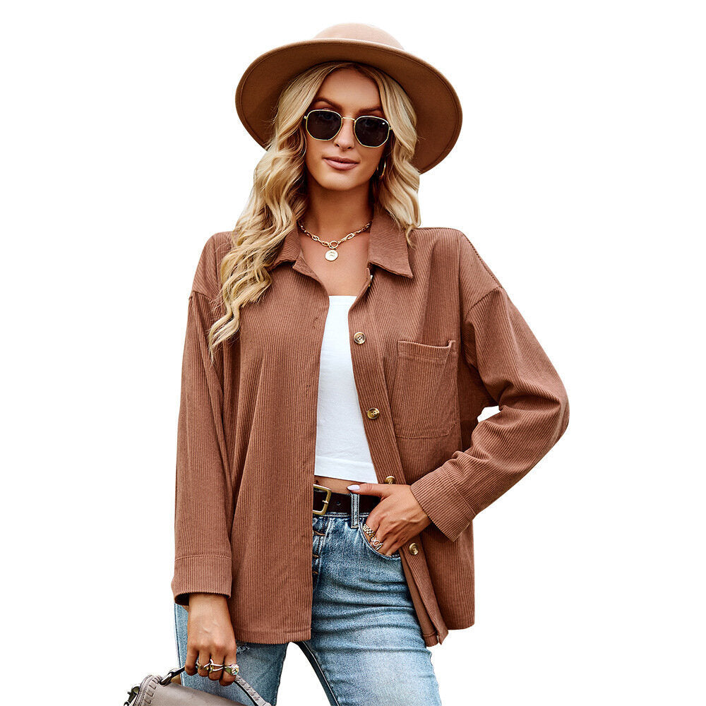 Corduroy Button Long Sleeve Shirt Jacket