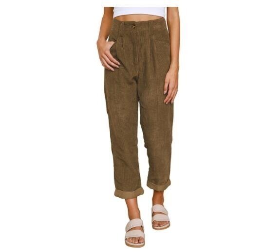 Corduroy High Waist Casual Pants Loose Trousers