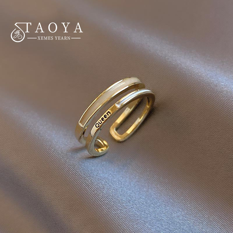 Letter Queen Double Shell Gold Color Ring 2022 New Jewelry Party Feminine Luxury Accessories For Woman Girls Exquisite Gift Ring