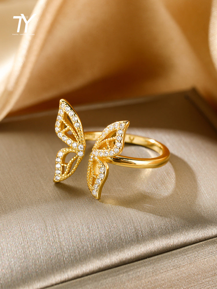 Elegant and Sweet Inlaid Zircon Gold Color Butterfly Rings For Woman 2021 Korean Fashion Jewelry Wedding Luxury Party Girls Ring