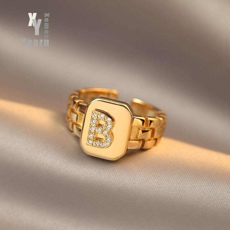 2021 New Design Metal Chain B or G Letter Opening Golden Rings Korean Fashion Jewelry Party Gothic Girl's Luxury Rings For Woman