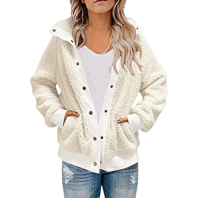 Lapel Button Fleece Sherpa Sweater Jacket