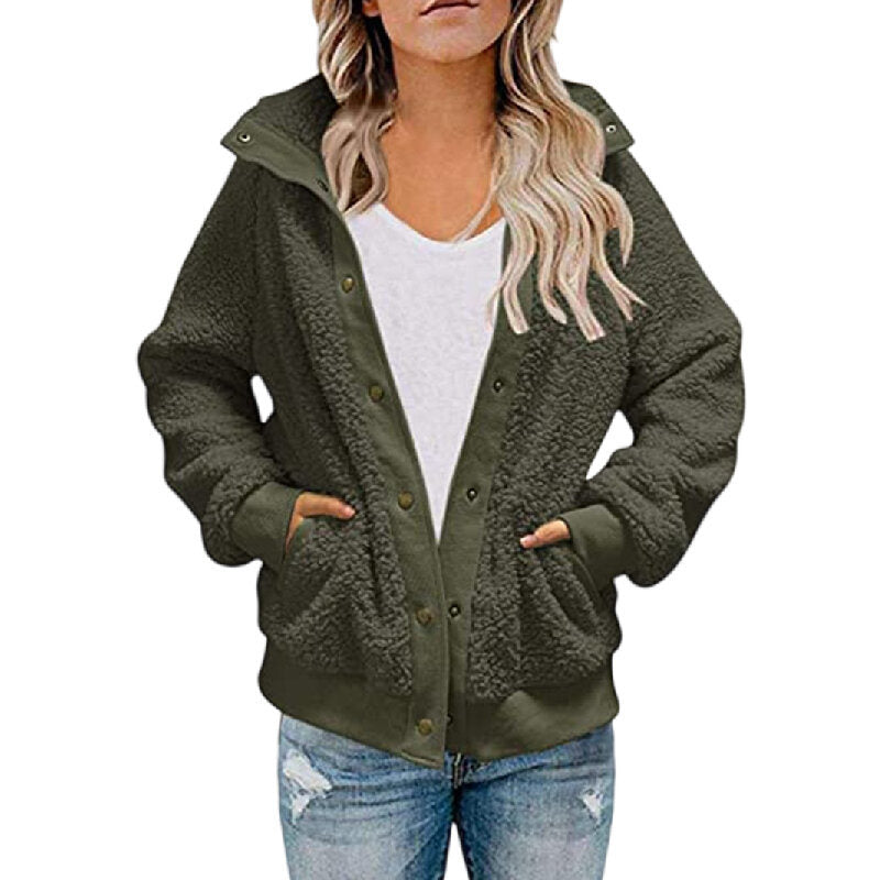 Lapel Button Fleece Sherpa Sweater Jacket