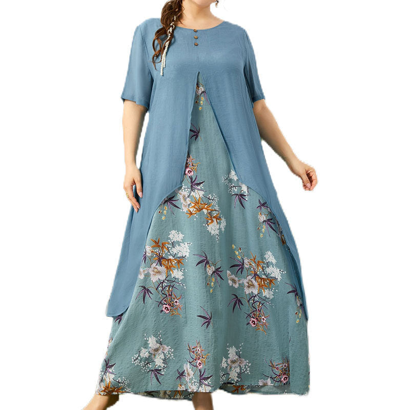 Printed Round Neck Linen Maxi Dress