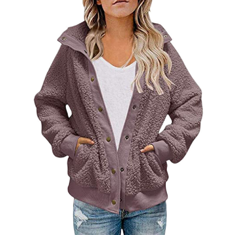 Lapel Button Fleece Sherpa Sweater Jacket