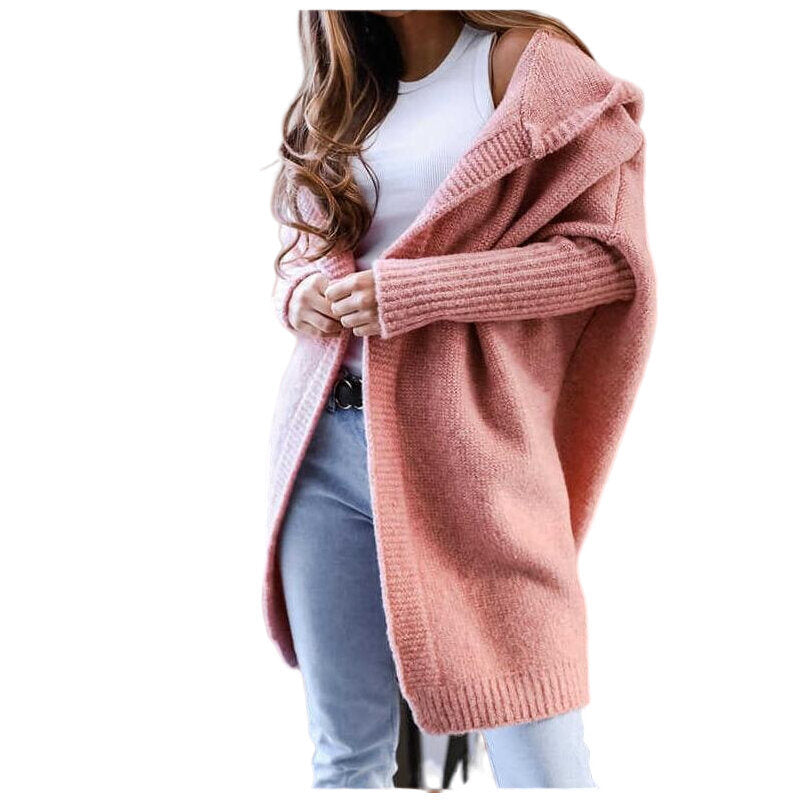 Batwing Sleeve Hooded Knit Sweater Tops