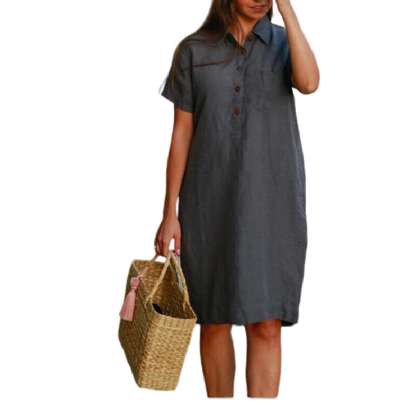 Linen Shirt Dress Pocket Dress Button Casual Dress