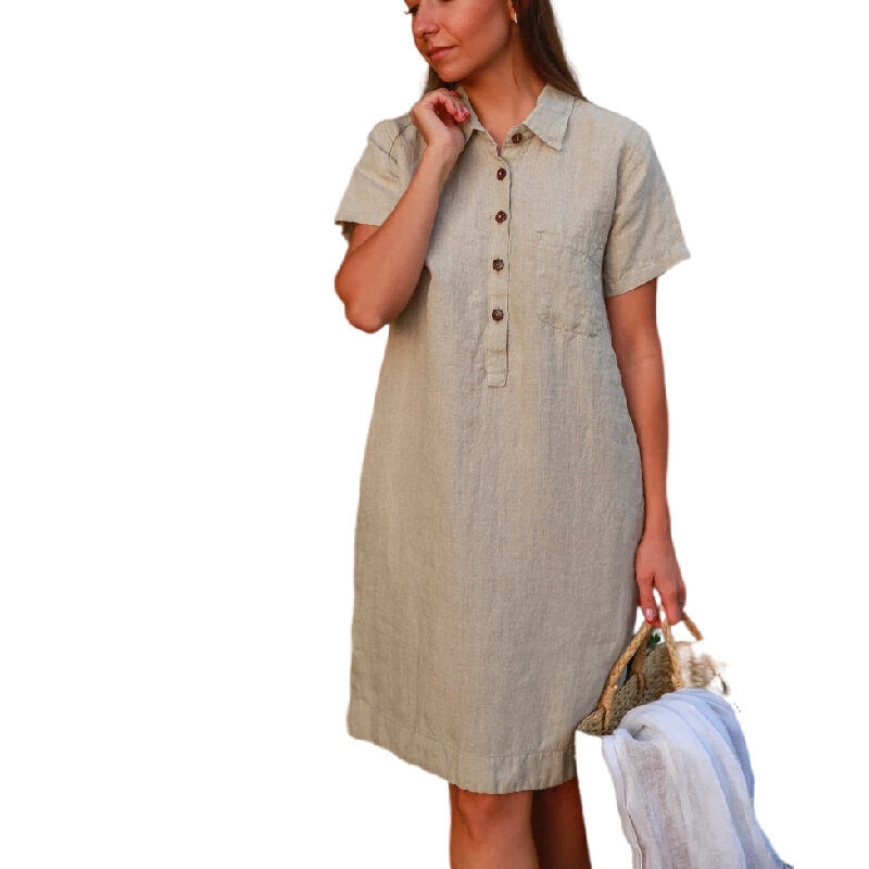 Linen Shirt Dress Pocket Dress Button Casual Dress