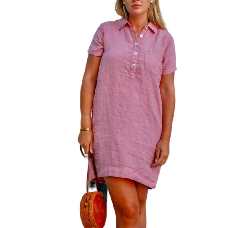 Linen Shirt Dress Pocket Dress Button Casual Dress