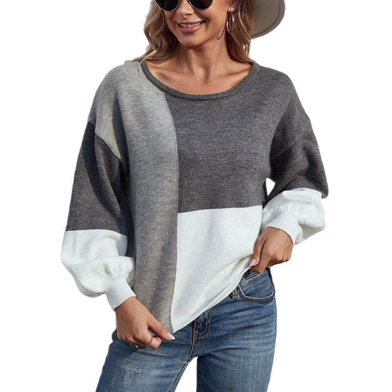 Contrast Crew Neck Sweater Tie Back Sweater