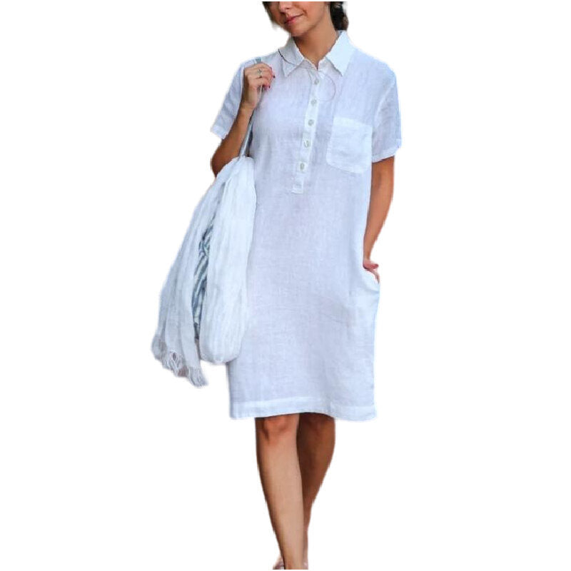 Linen Shirt Dress Pocket Dress Button Casual Dress