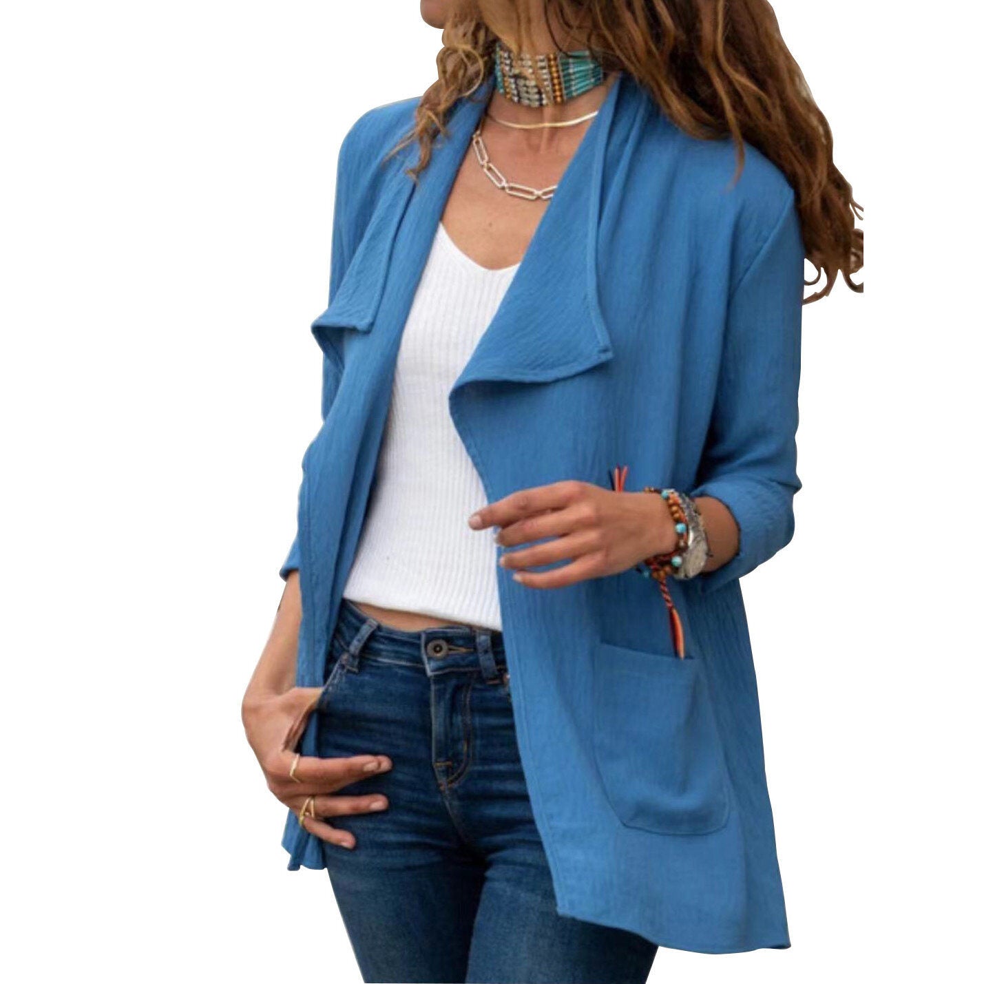 Lapel Long Sleeve Open Front Jacket Cardigan