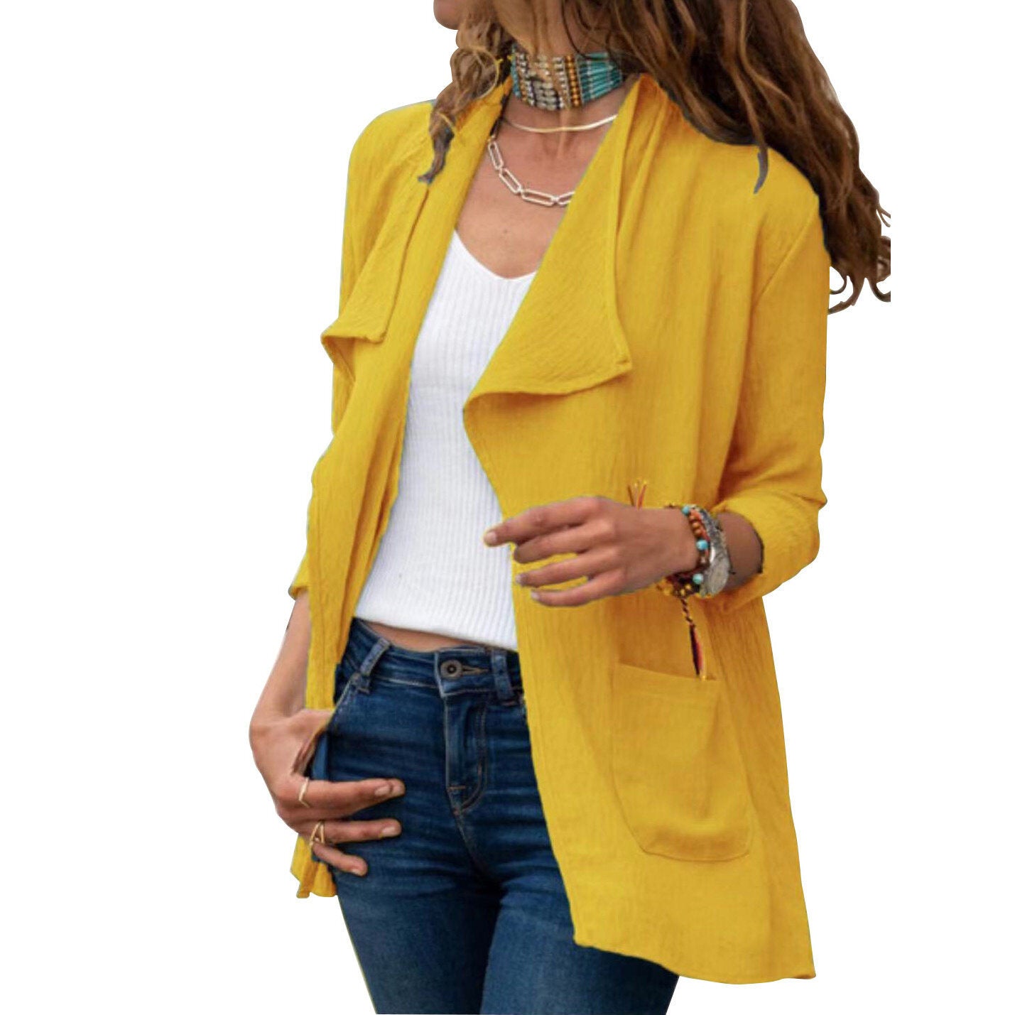 Lapel Long Sleeve Open Front Jacket Cardigan