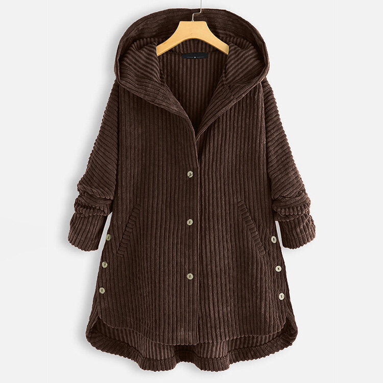 Corduroy Hooded Fleece Coat Casual jacket Outwear