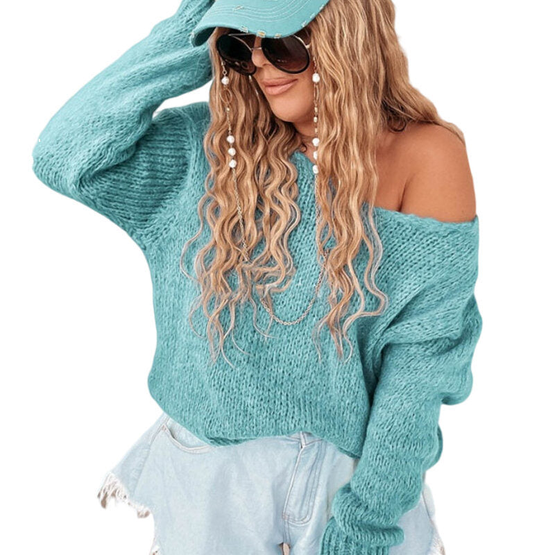 V-neck Solid Color Knitted Sweater