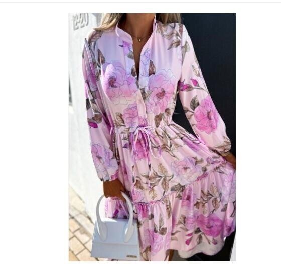 Printed Loose Long Sleeve Shirt Dress