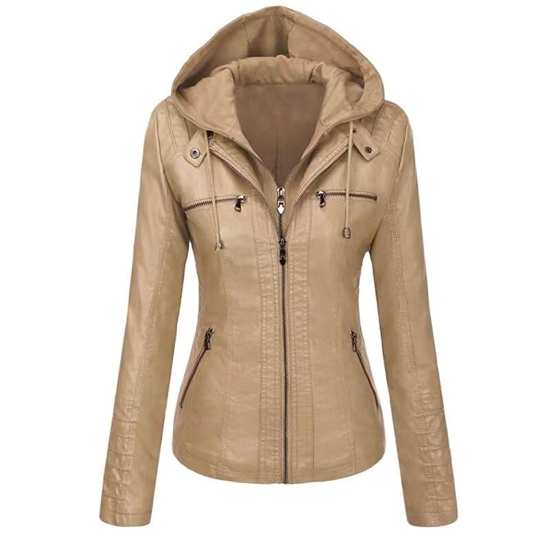 Women's Removable Hooded Faux Leather Jackets