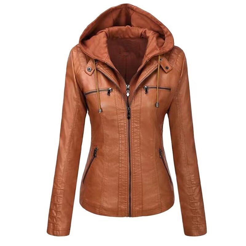 Women's Removable Hooded Faux Leather Jackets