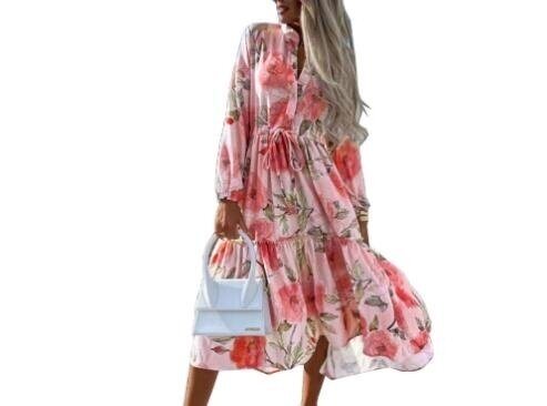 Printed Loose Long Sleeve Shirt Dress