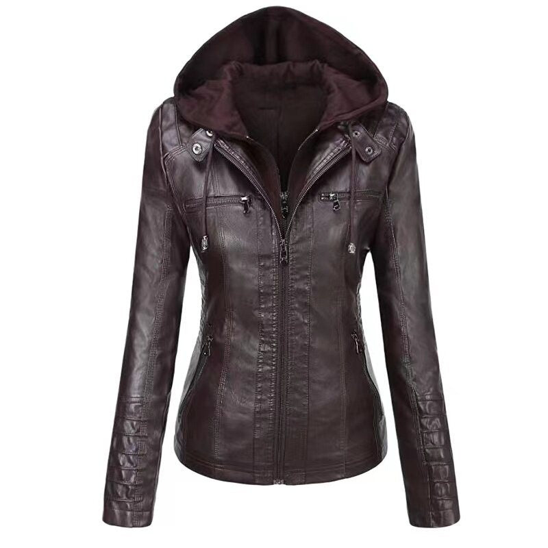 Women's Removable Hooded Faux Leather Jackets