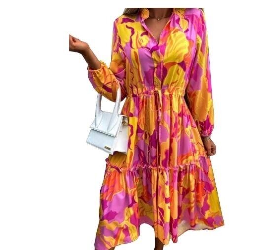 Printed Loose Long Sleeve Shirt Dress