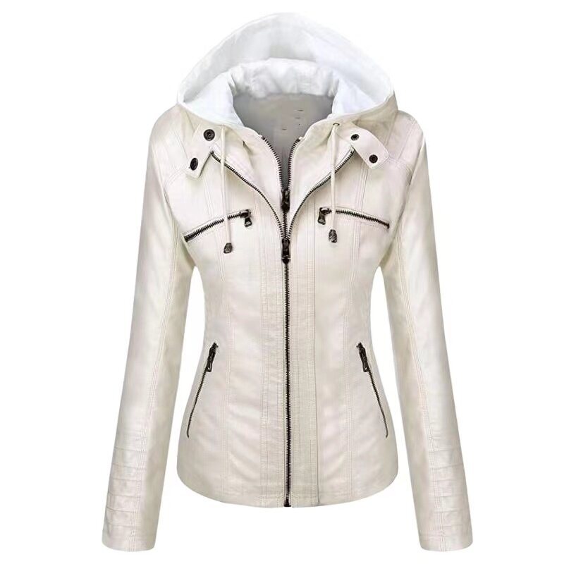 Women's Removable Hooded Faux Leather Jackets