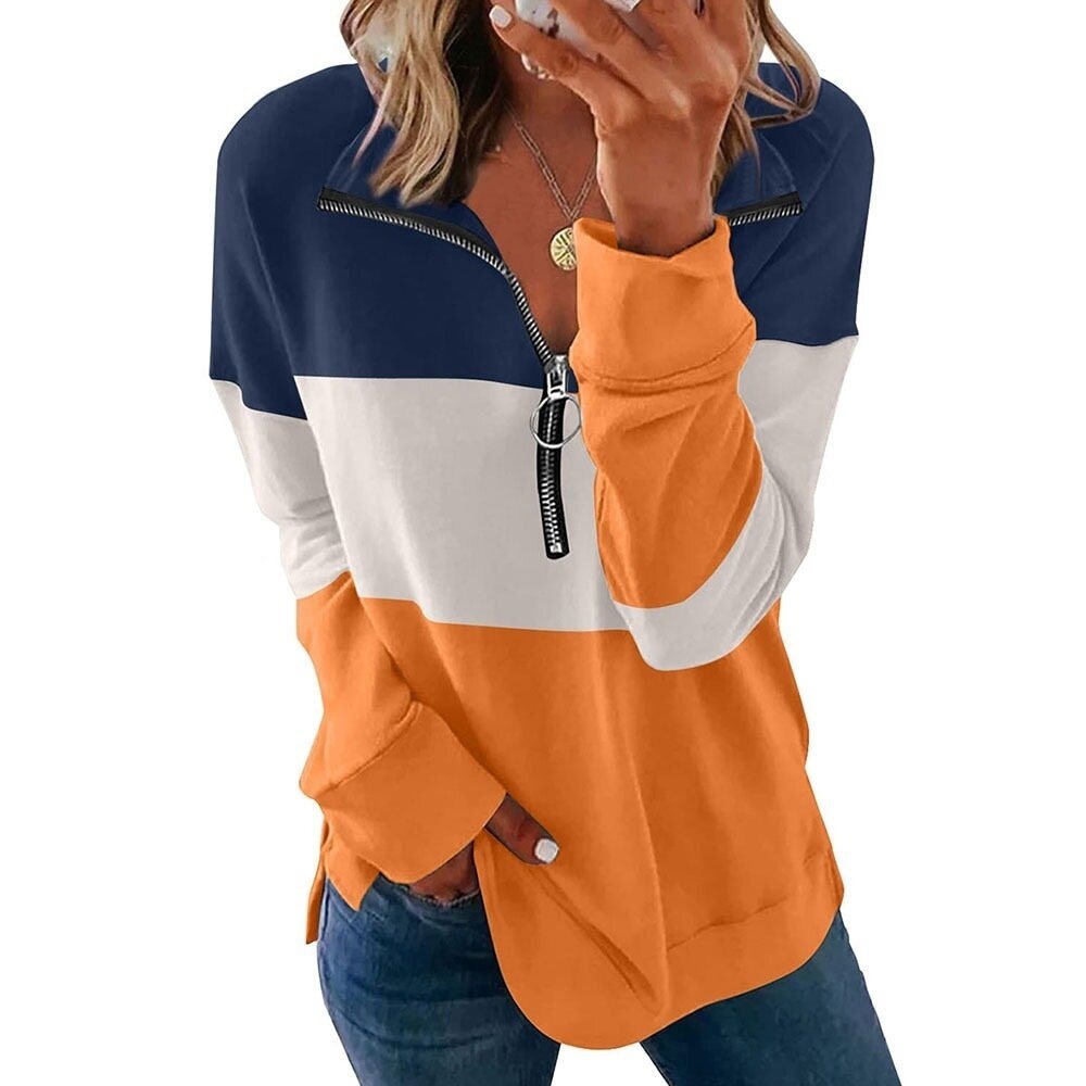 Half Zip Colorblock Long Sleeve Sweatshirt