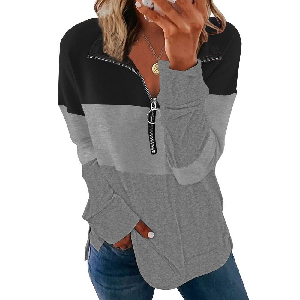 Half Zip Colorblock Long Sleeve Sweatshirt