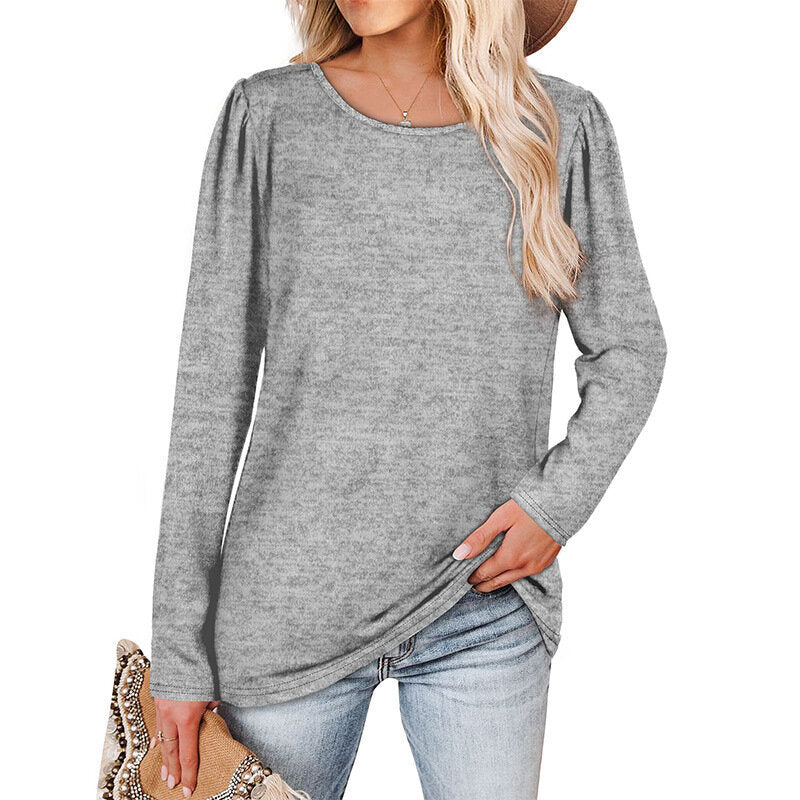 Casual Loose Pleated Long Sleeve Shirt Tunics