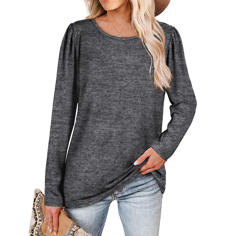 Casual Loose Pleated Long Sleeve Shirt Tunics