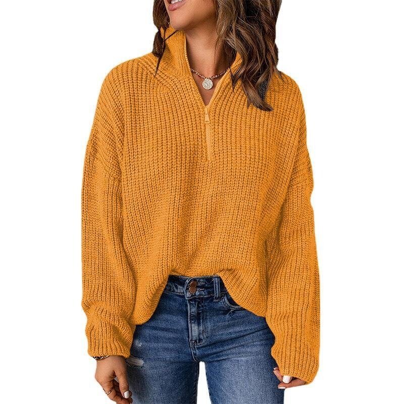 Women Half-Zip Loose Turtleneck Pullover Knit Sweater Top