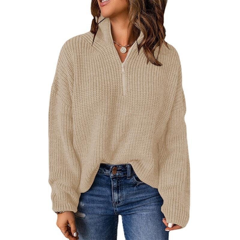 Women Half-Zip Loose Turtleneck Pullover Knit Sweater Top