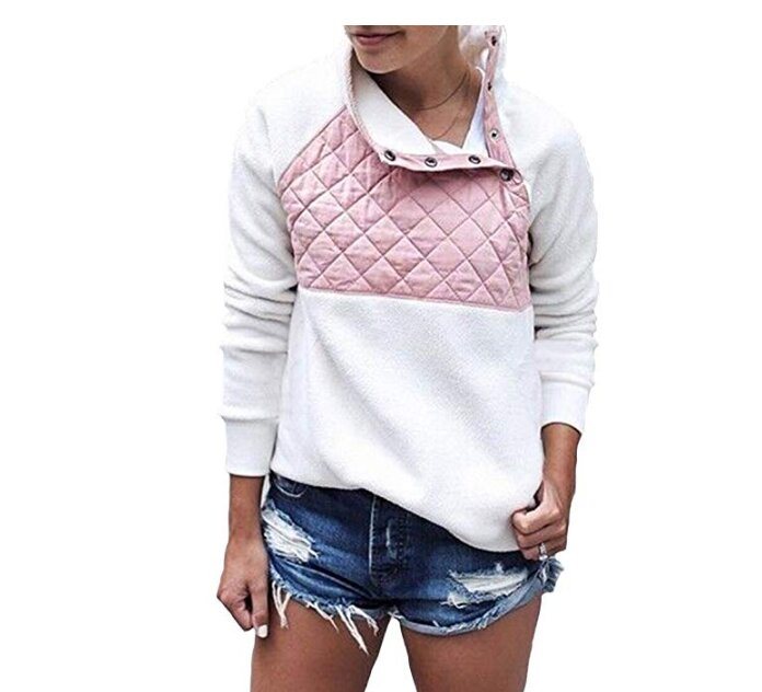 Women's Fleece Pullover Coat Sweatshirts Warm Button Neck Splice Geometric Pattern Fleece Pullover Coat Sweatshirts Outwear