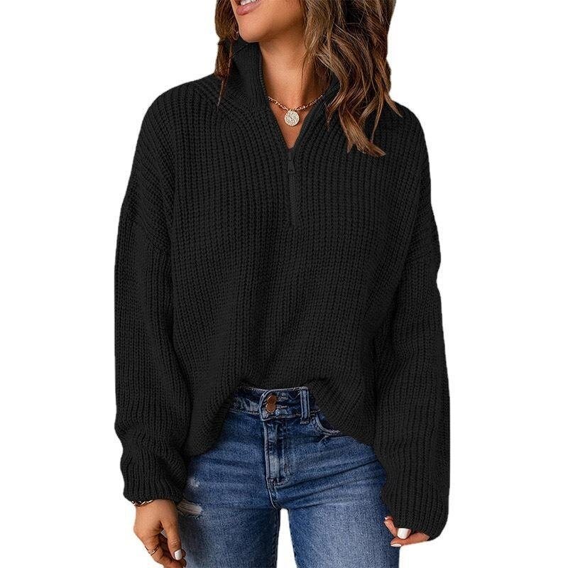 Women Half-Zip Loose Turtleneck Pullover Knit Sweater Top