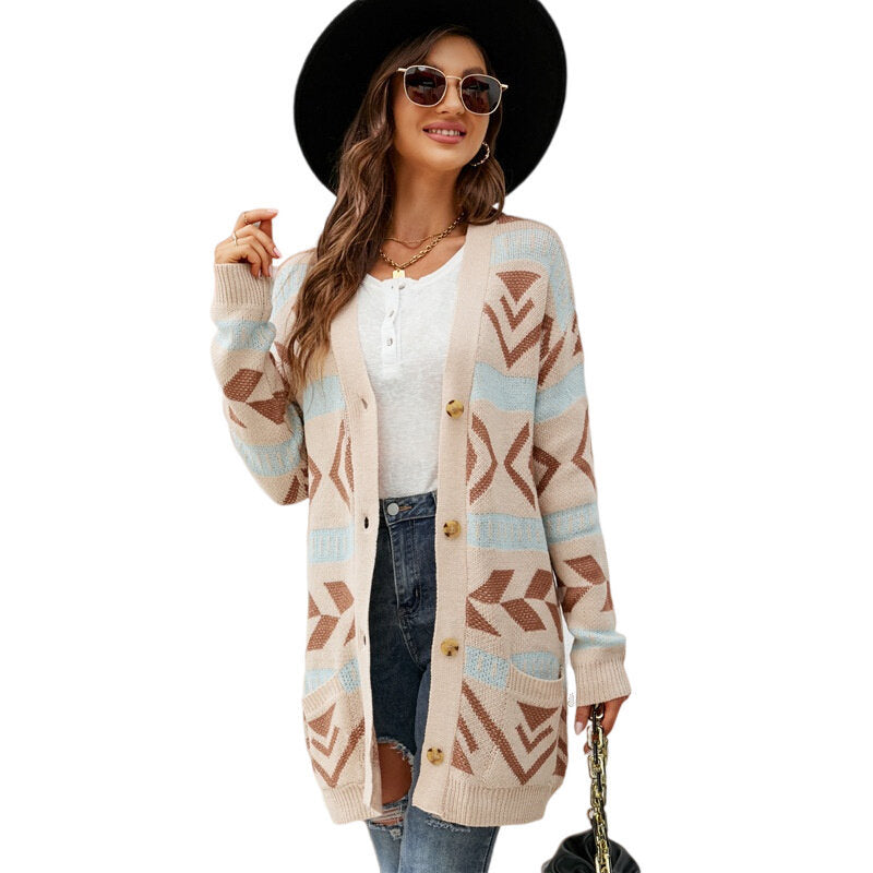 Diamond Loose Knit Cardigan Mid Length Sweater