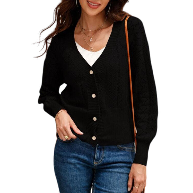 Button Cropped Cutout Cardigan Knit Sweater