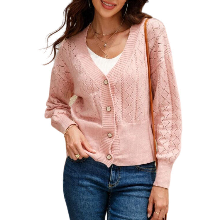 Button Cropped Cutout Cardigan Knit Sweater