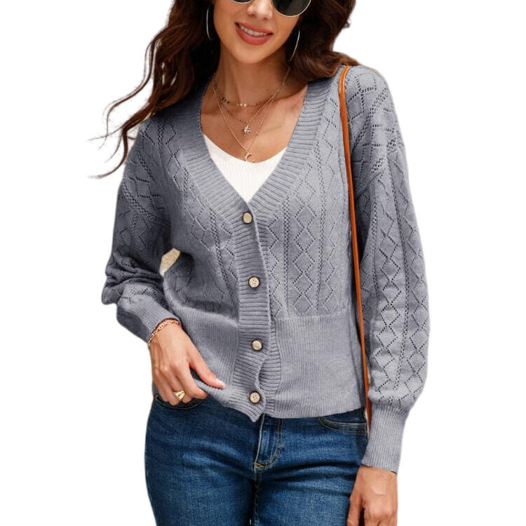 Button Cropped Cutout Cardigan Knit Sweater