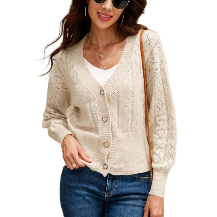 Button Cropped Cutout Cardigan Knit Sweater