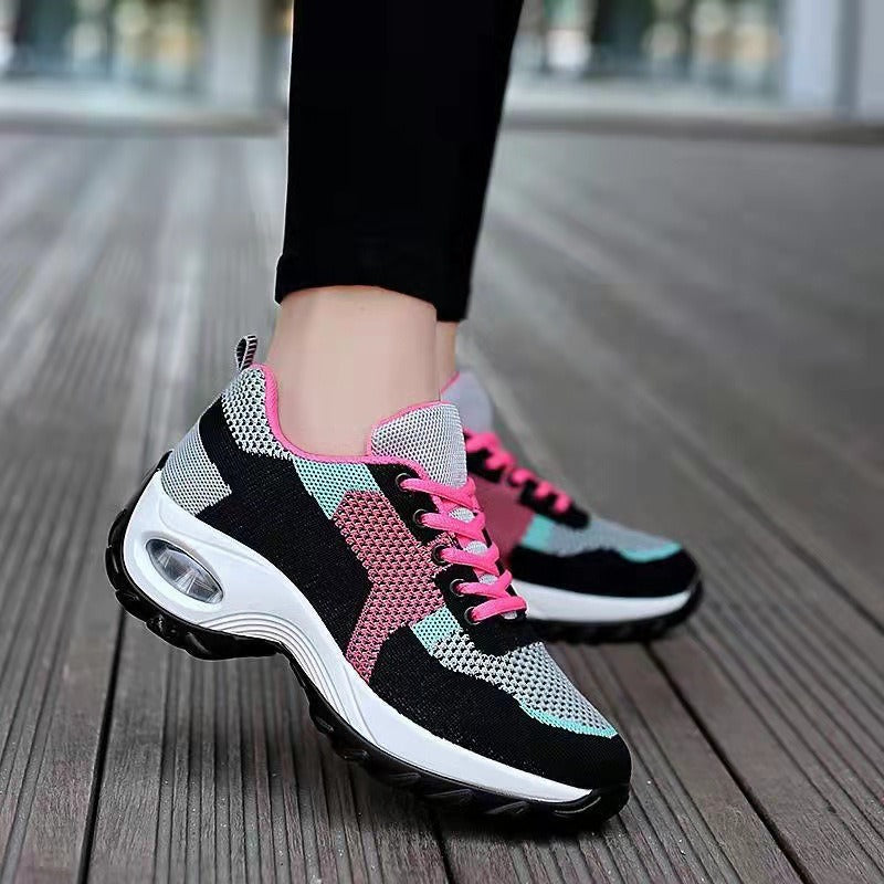 Spring Summer Autumn Women casual Shoes fly weaving Mesh Breathable Air Cushion Sneakers color matching Walking Running Fashion