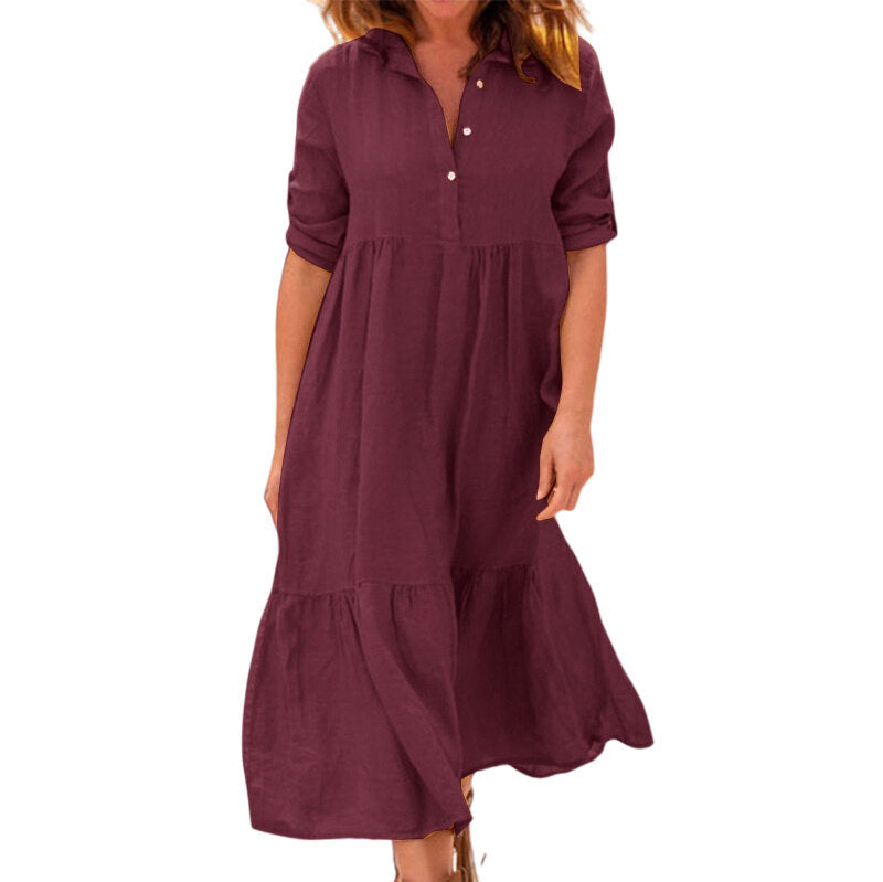 Linen Irregular Dress Shirt Casual Maxi Dress