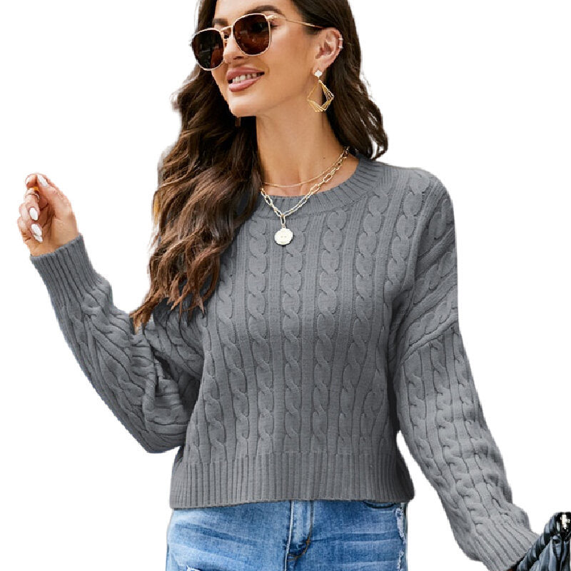 Loose Crew Neck Cropped Knit Sweater