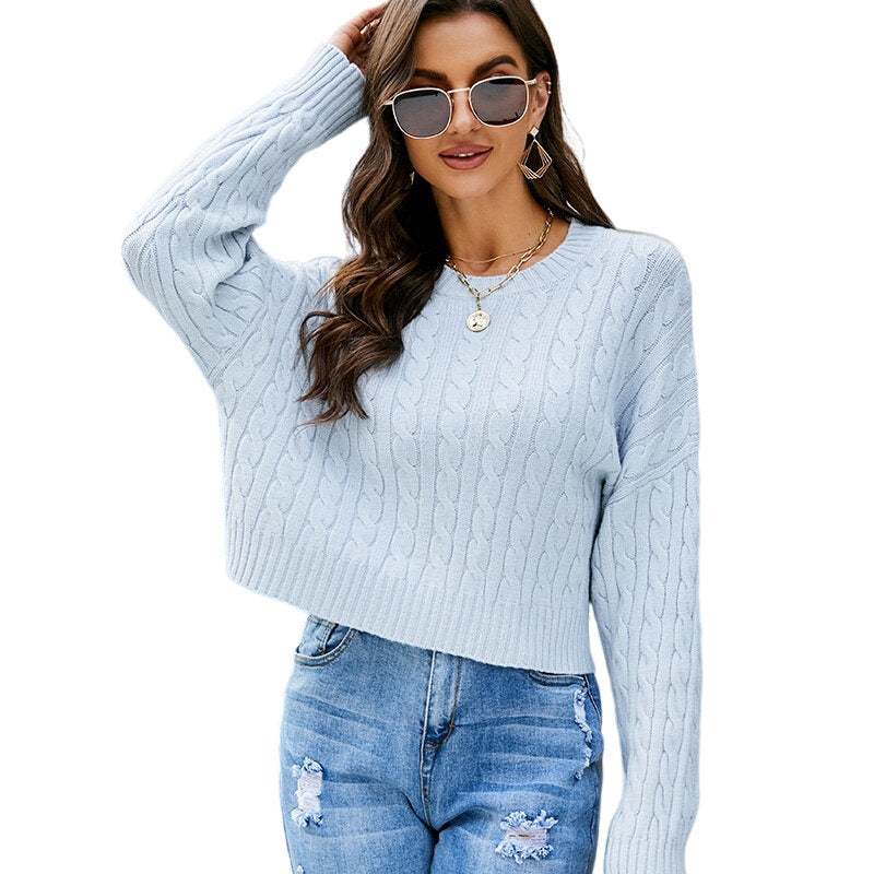 Loose Crew Neck Cropped Knit Sweater