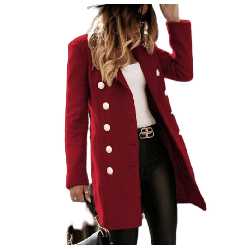 Women Elegant Double Breasted Wool Blend Coat