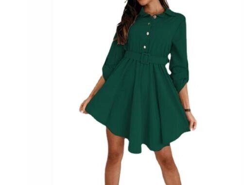 Roll Sleeve Waist Shirt Long Sleeve Shirt Dress