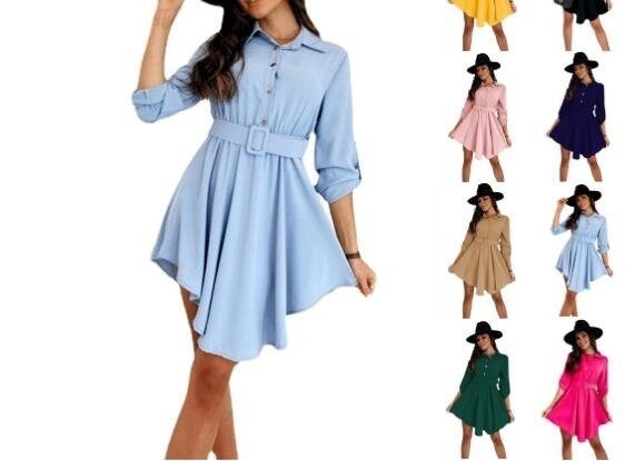 Roll Sleeve Waist Shirt Long Sleeve Shirt Dress