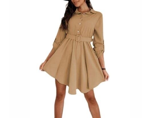 Roll Sleeve Waist Shirt Long Sleeve Shirt Dress