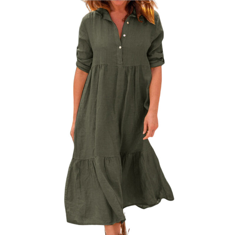 Linen Irregular Dress Shirt Casual Maxi Dress