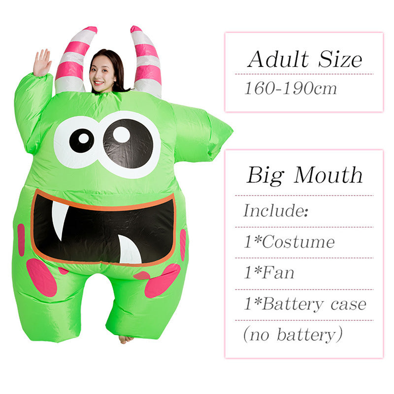 Big Mouth Green Monster Inflatable costume Cosplay Funny Blow Up Suit Party Fancy Dress Halloween Costume for Adult Kids