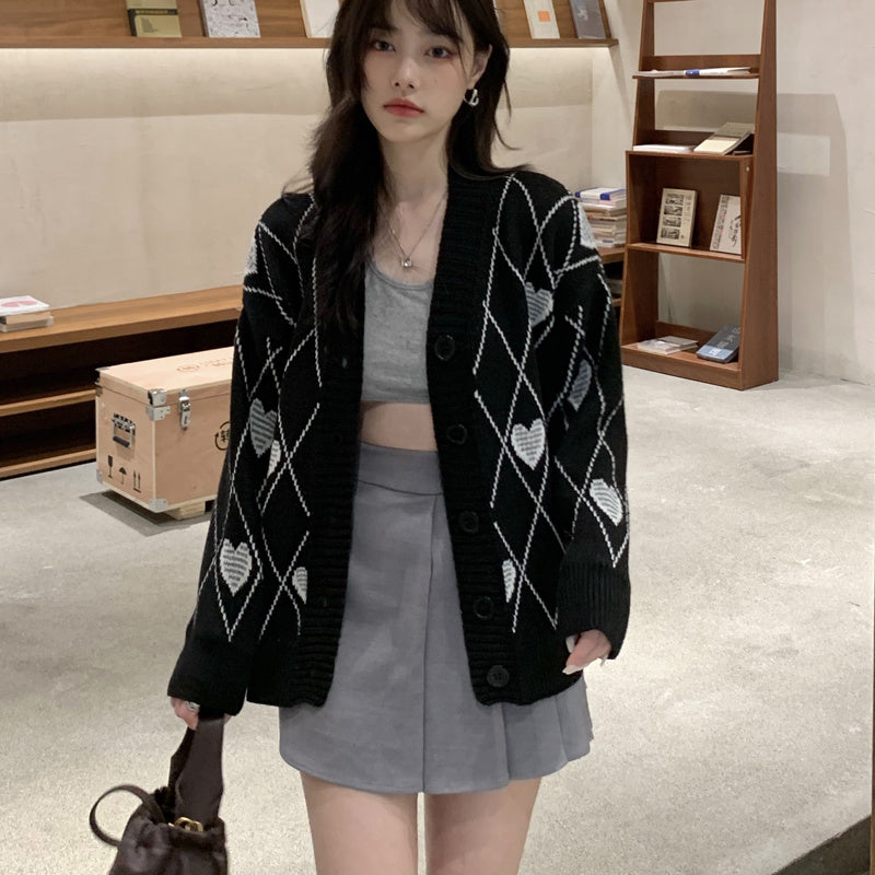 2022 autumn Winter korean style Love Embroidery knittd cardigans womens loose sweaters Cardigans womens (C8213